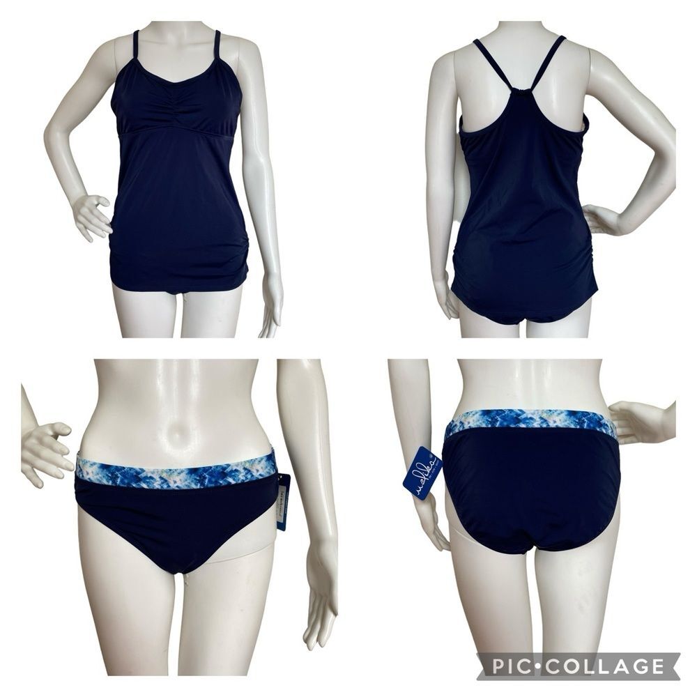 NWT Melika Tankini Top and Bottoms Blue Sz L Made in USA